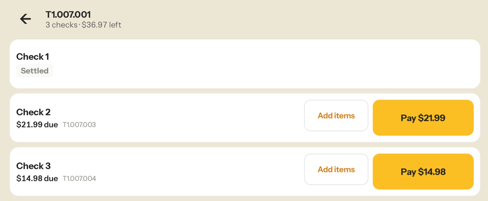 Check 1 settled, two still due