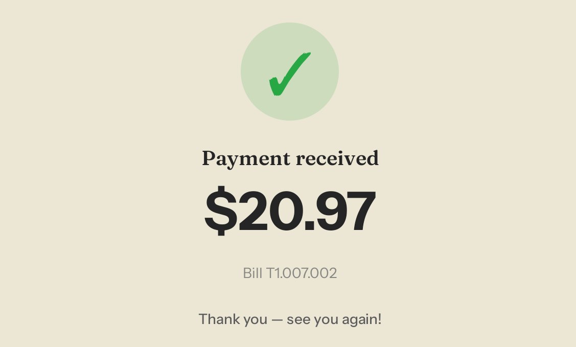 Payment received for Check 1
