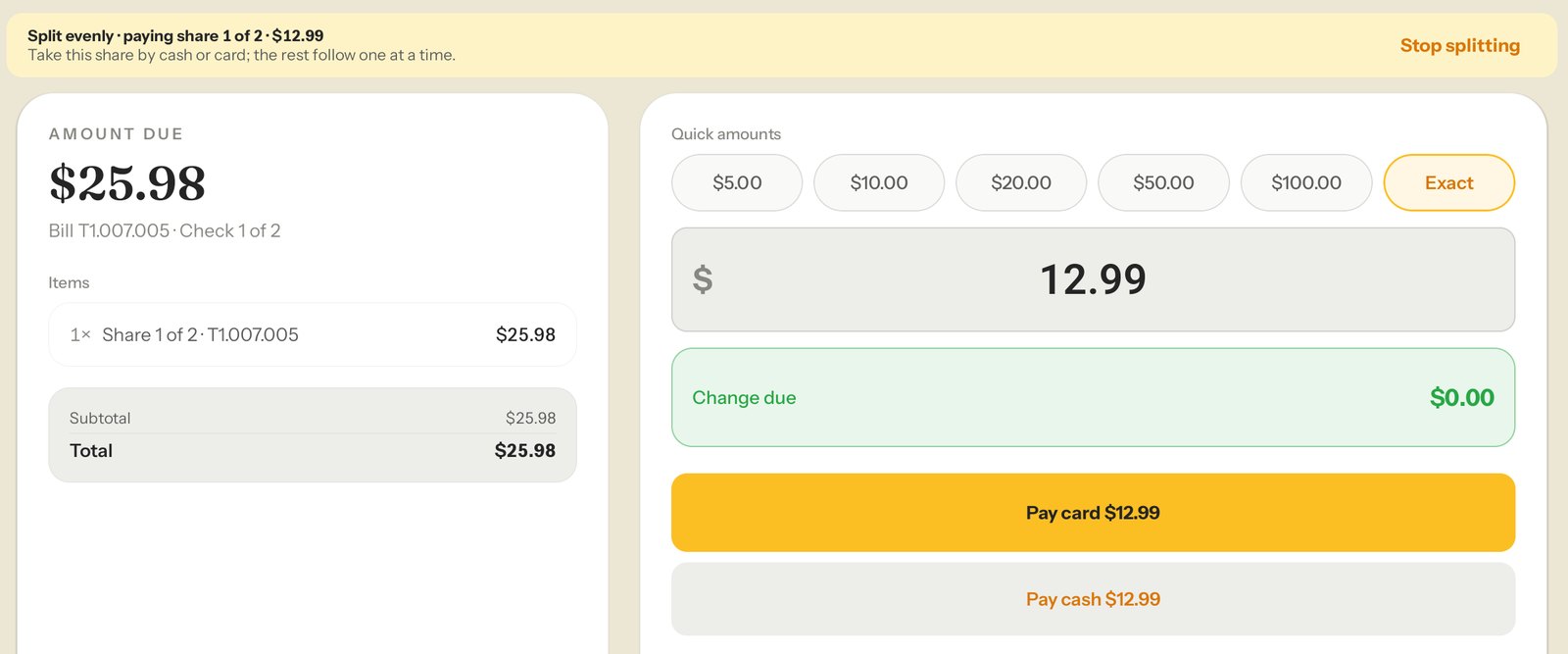 Paying share 1 of 2