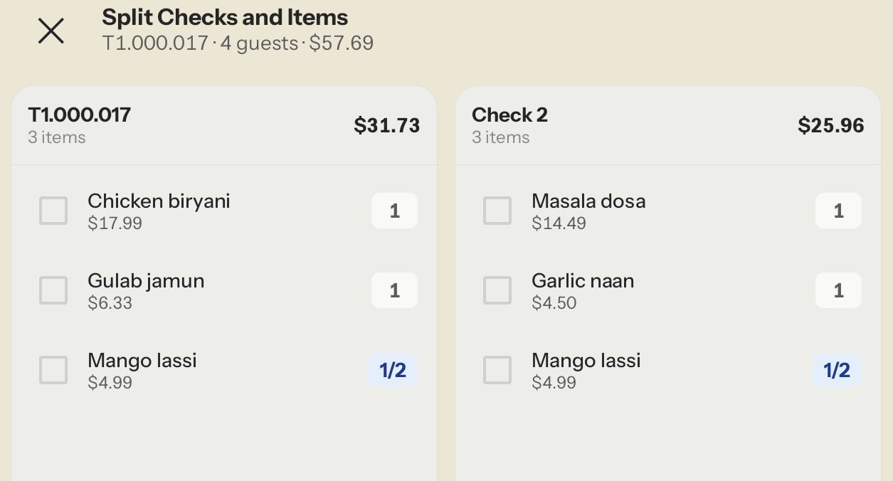 One Mango lassi, half on each check